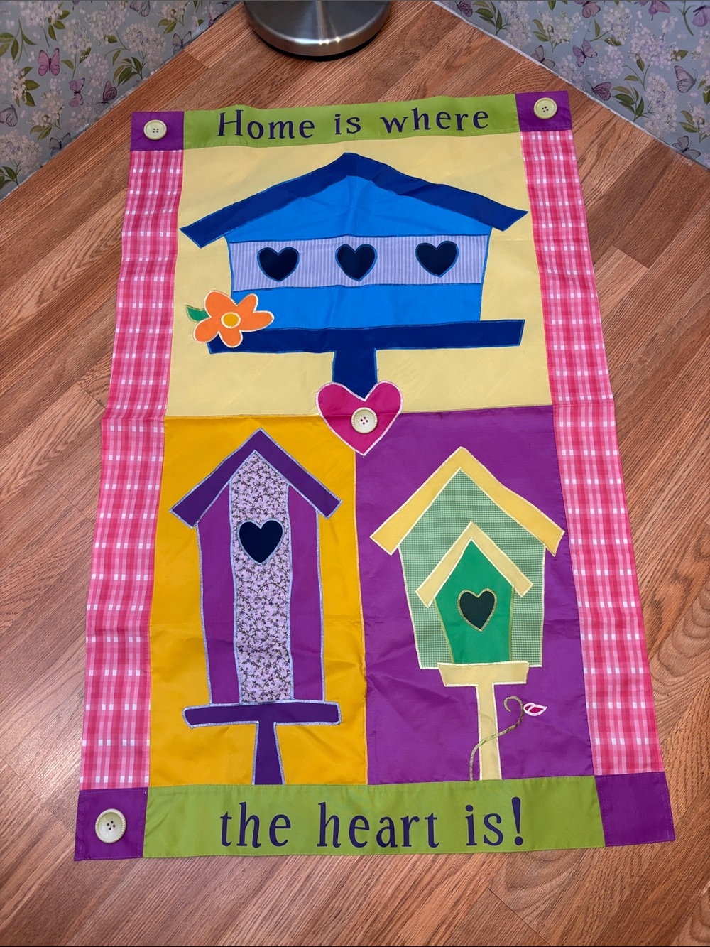 Home Is Where The Heart Is Colorful Birdhouse Wall Hanging.